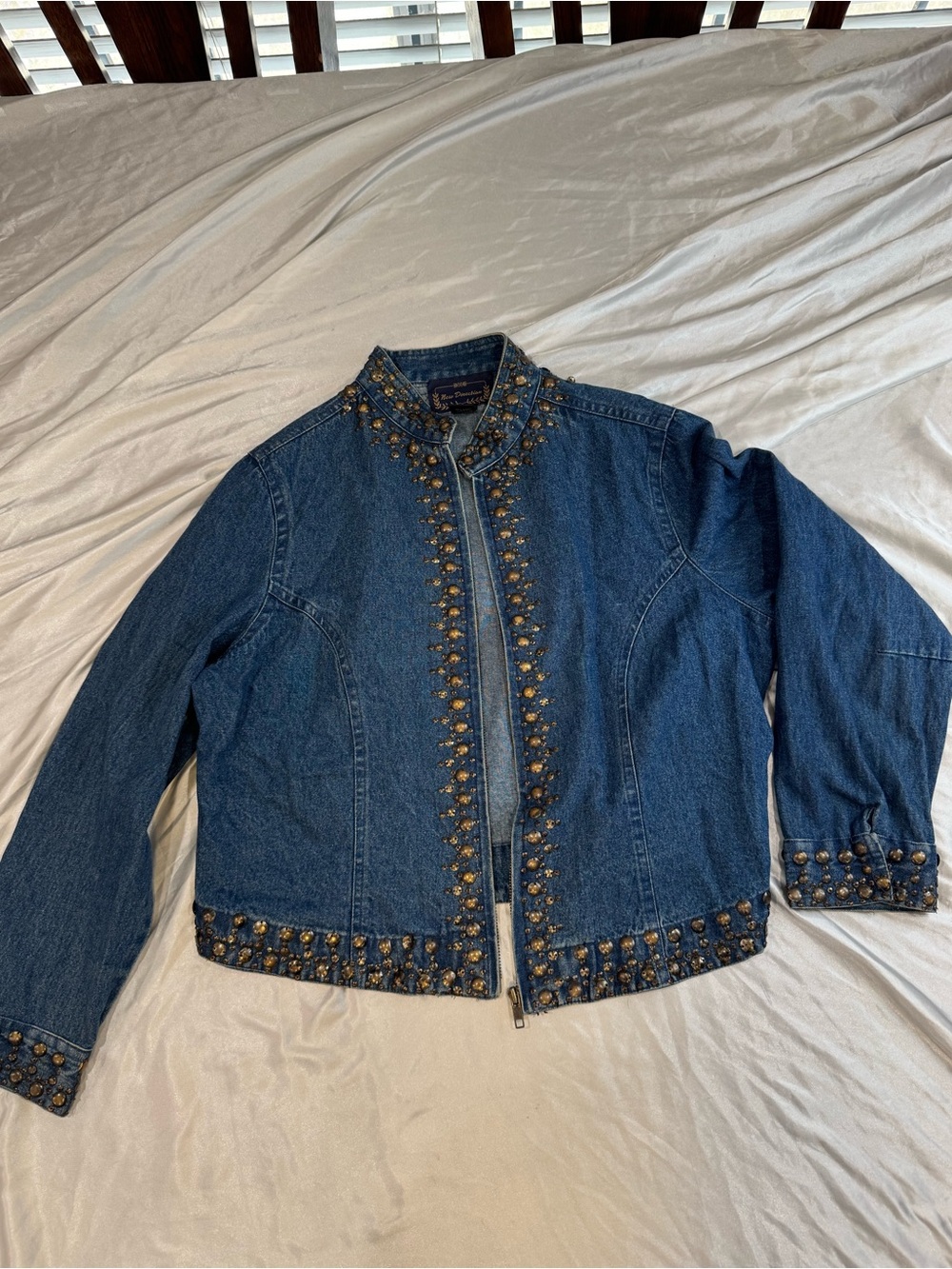 New Direction Blue Denim Jacket with Gold Stud Embellishments